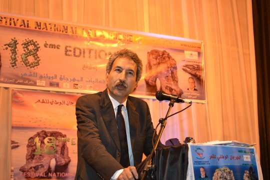 الإعلامي إدريس الوالي خلال إلقاء كلمة بعد تكريمه